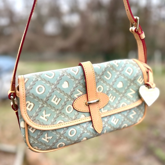 Dooney & Bourke Vintage Bag Y2K Teal Green Crossword Shoulder Purse LIKE NEW - Picture 4 of 7